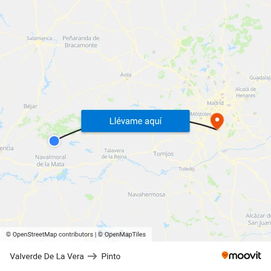 Valverde De La Vera to Pinto map