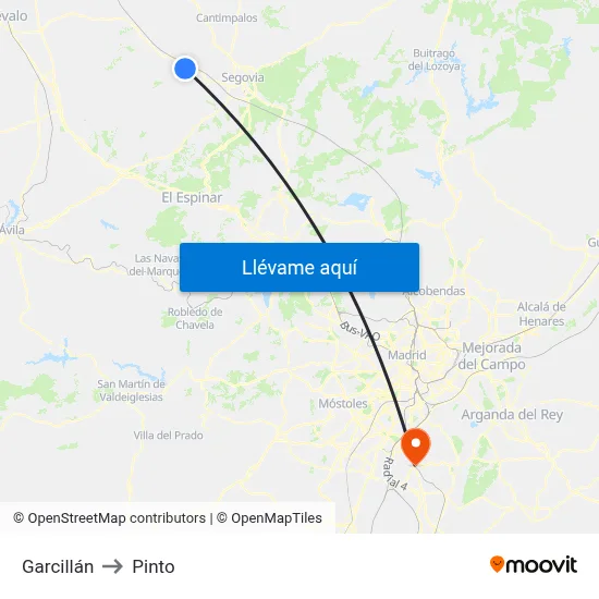 Garcillán to Pinto map