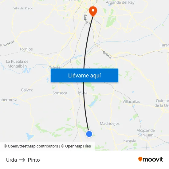 Urda to Pinto map