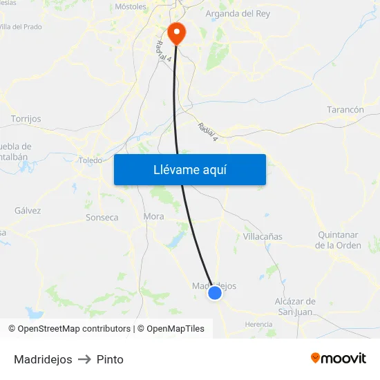 Madridejos to Pinto map
