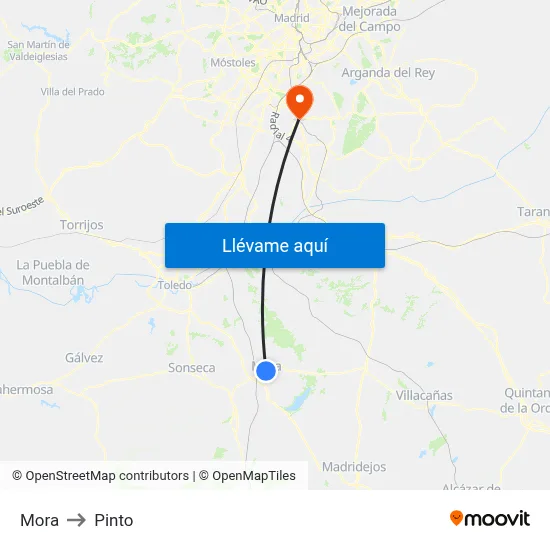 Mora to Pinto map
