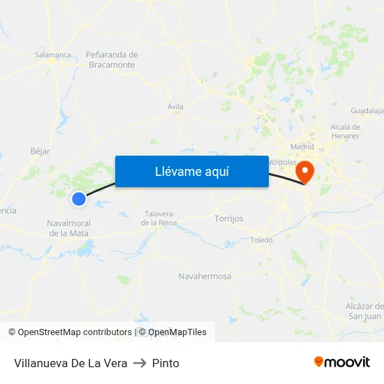 Villanueva De La Vera to Pinto map