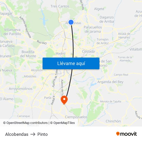 Alcobendas to Pinto map