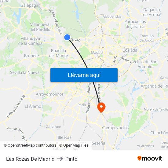 Las Rozas De Madrid to Pinto map