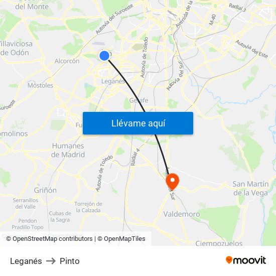 Leganés to Pinto map