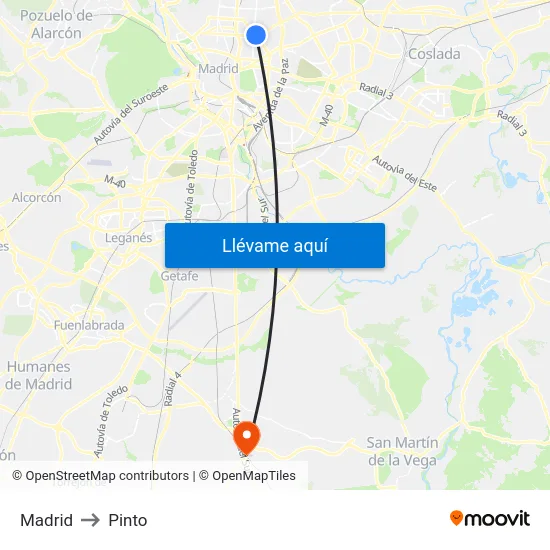 Madrid to Pinto map