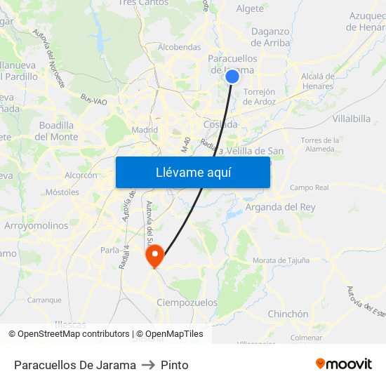 Paracuellos De Jarama to Pinto map