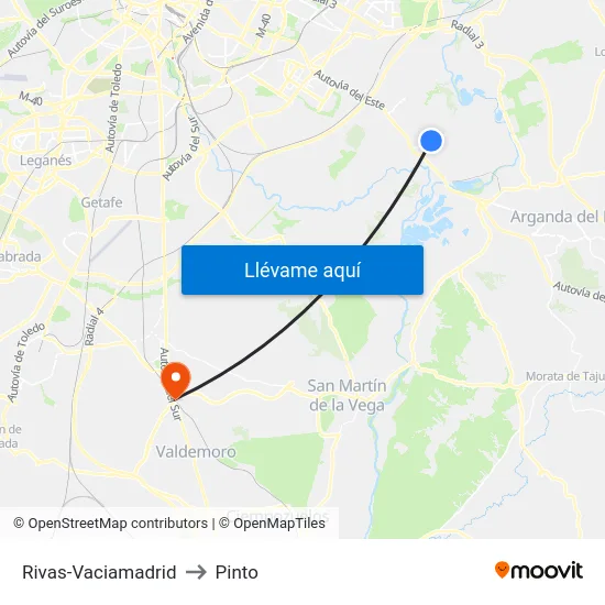 Rivas-Vaciamadrid to Pinto map