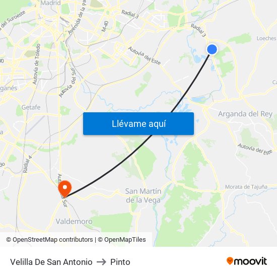 Velilla De San Antonio to Pinto map