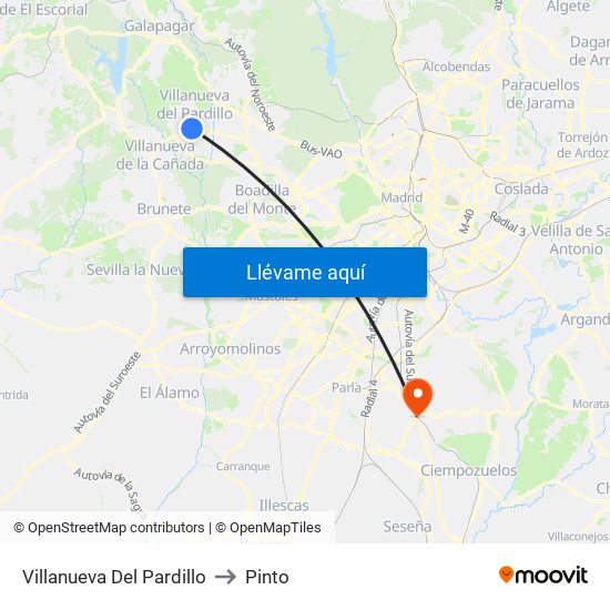 Villanueva Del Pardillo to Pinto map