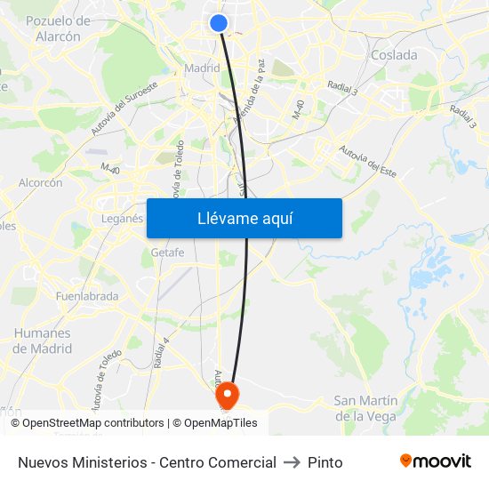 Nuevos Ministerios - Centro Comercial to Pinto map
