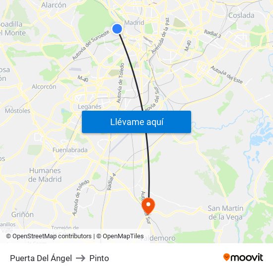 Puerta Del Ángel to Pinto map