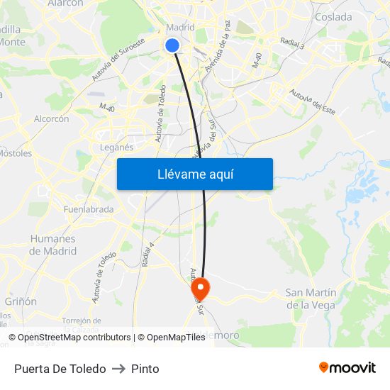Puerta De Toledo to Pinto map