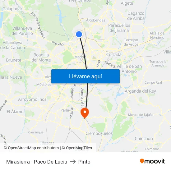 Mirasierra - Paco De Lucía to Pinto map