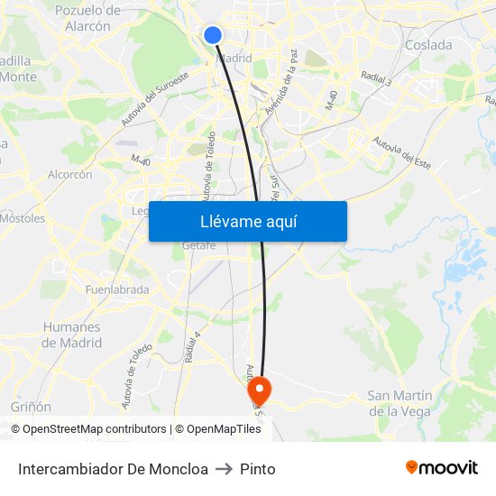 Intercambiador De Moncloa to Pinto map