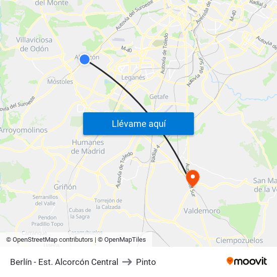 Berlín - Est. Alcorcón Central to Pinto map