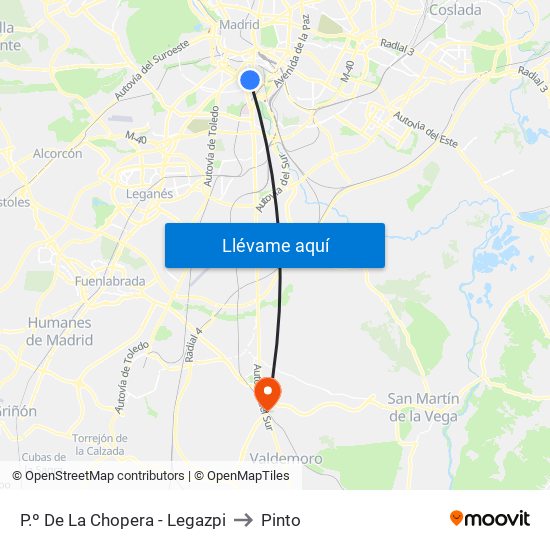 P.º De La Chopera - Legazpi to Pinto map