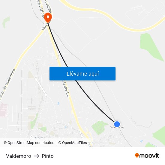 Valdemoro to Pinto map