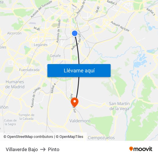 Villaverde Bajo to Pinto map