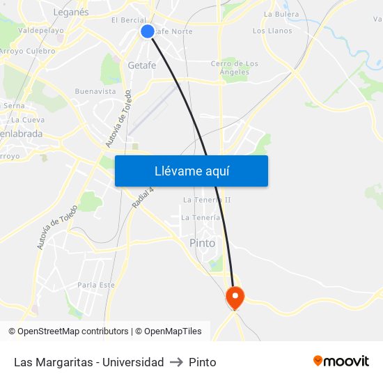 Las Margaritas - Universidad to Pinto map