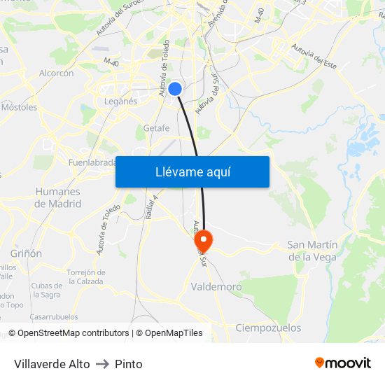 Villaverde Alto to Pinto map