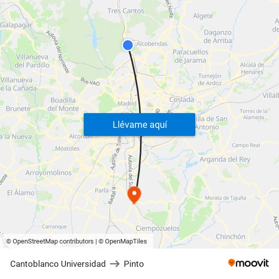 Cantoblanco Universidad to Pinto map