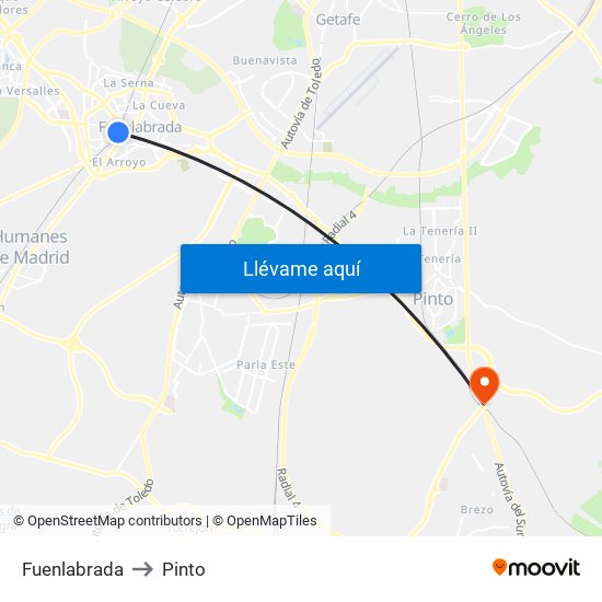 Fuenlabrada to Pinto map