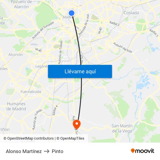 Alonso Martínez to Pinto map