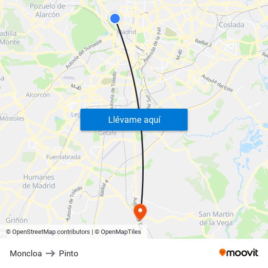 Moncloa to Pinto map