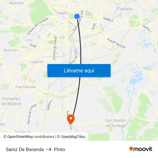 Sainz De Baranda to Pinto map