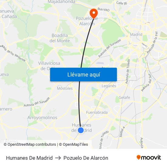 Humanes De Madrid to Pozuelo De Alarcón map