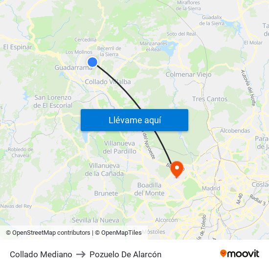 Collado Mediano to Pozuelo De Alarcón map