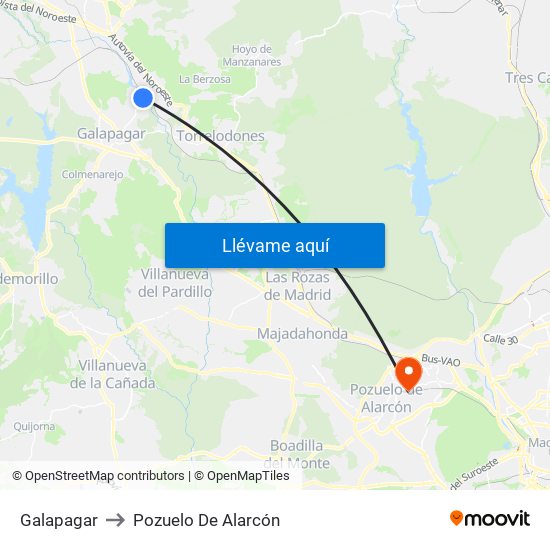 Galapagar to Pozuelo De Alarcón map