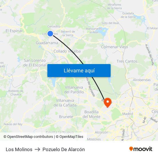 Los Molinos to Pozuelo De Alarcón map