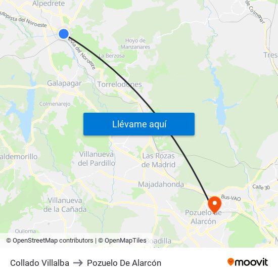 Collado Villalba to Pozuelo De Alarcón map