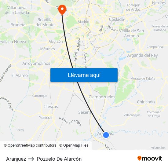 Aranjuez to Pozuelo De Alarcón map
