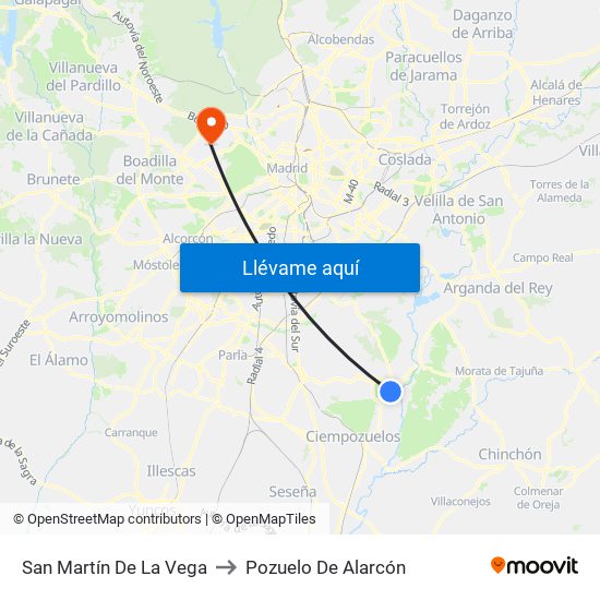 San Martín De La Vega to Pozuelo De Alarcón map