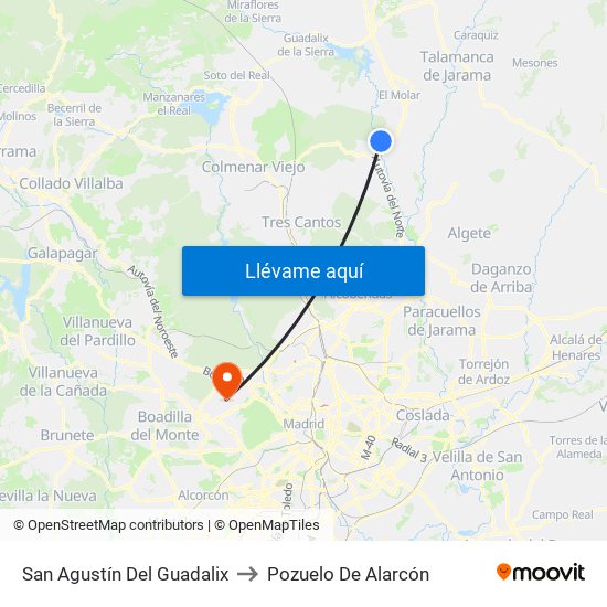 San Agustín Del Guadalix to Pozuelo De Alarcón map