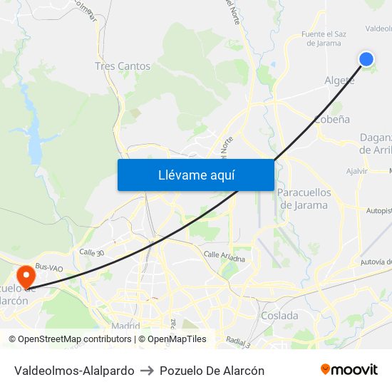 Valdeolmos-Alalpardo to Pozuelo De Alarcón map