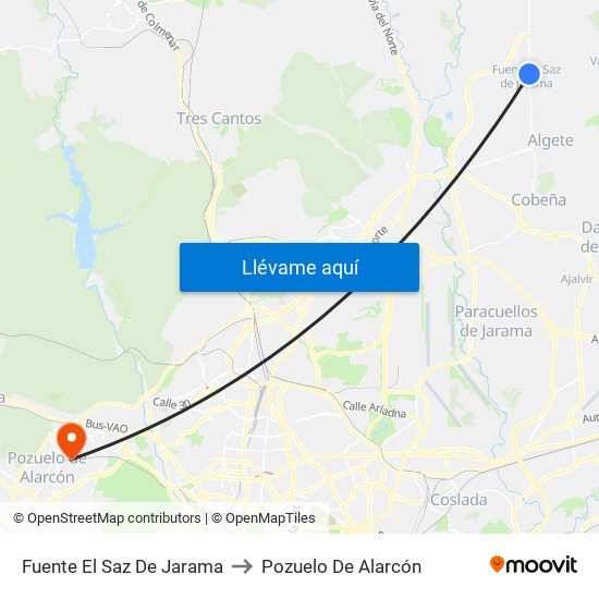 Fuente El Saz De Jarama to Pozuelo De Alarcón map