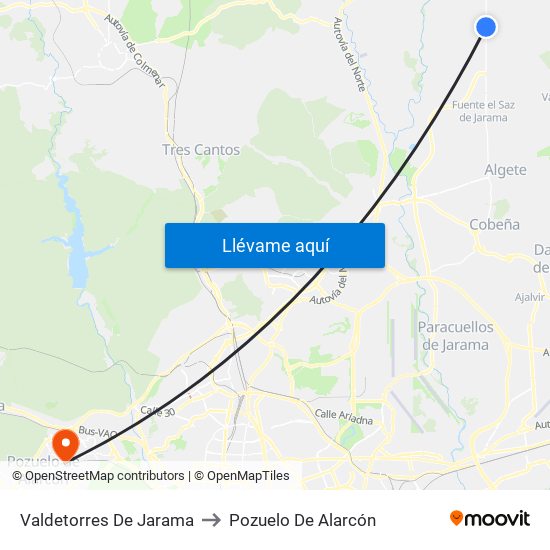 Valdetorres De Jarama to Pozuelo De Alarcón map