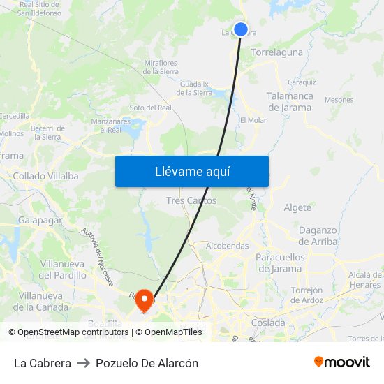 La Cabrera to Pozuelo De Alarcón map