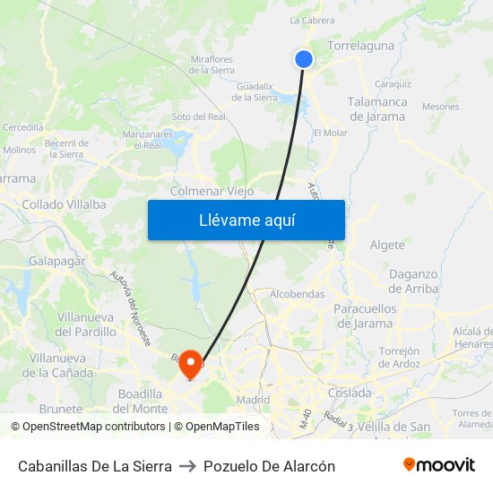 Cabanillas De La Sierra to Pozuelo De Alarcón map