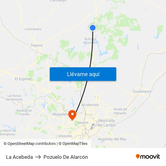 La Acebeda to Pozuelo De Alarcón map