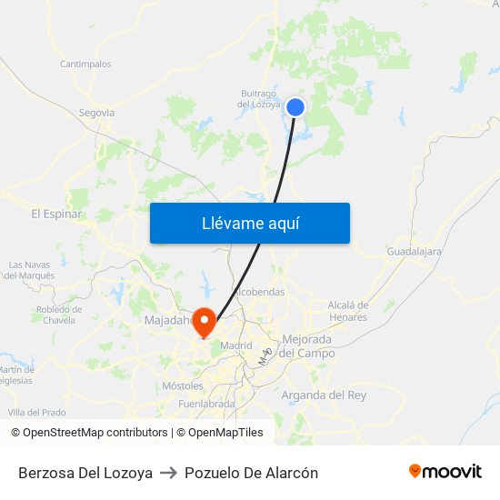 Berzosa Del Lozoya to Pozuelo De Alarcón map