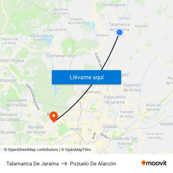Talamanca De Jarama to Pozuelo De Alarcón map