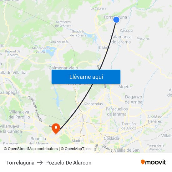 Torrelaguna to Pozuelo De Alarcón map
