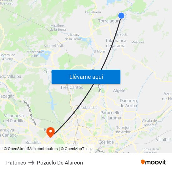 Patones to Pozuelo De Alarcón map