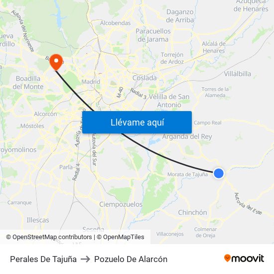 Perales De Tajuña to Pozuelo De Alarcón map