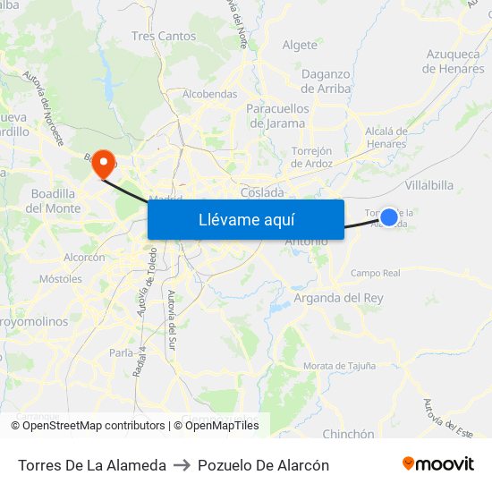 Torres De La Alameda to Pozuelo De Alarcón map
